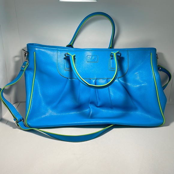 Baekgaard Blue and Green Leather Weekender Bag - Picture 1 of 7